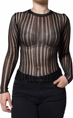 Black Stripe See Through Long Sleeves Top