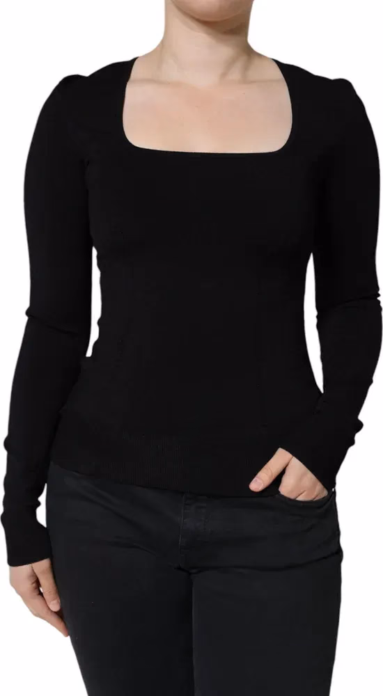Dolce & Gabbana Black Long Sleeves Blouse Square Neck Top
