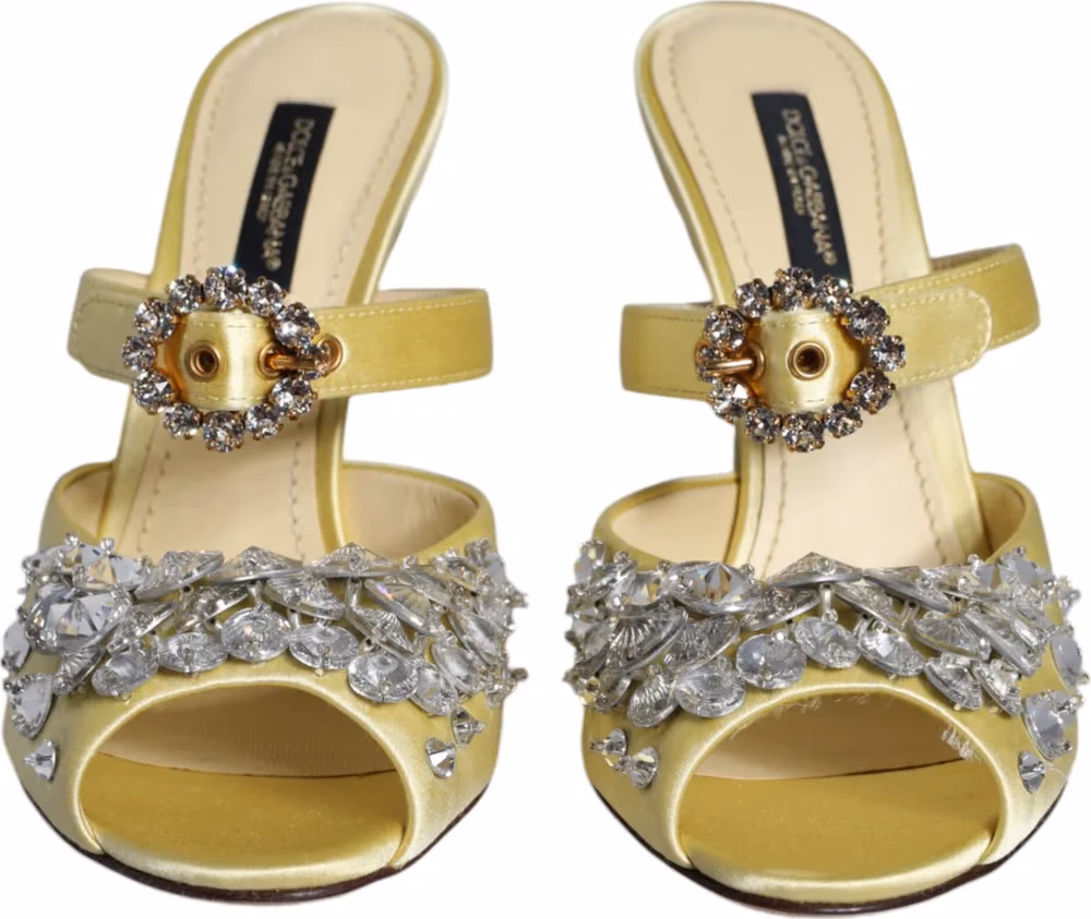 Dolce & Gabbana Yellow Mary Janes Satin Crystal Sandals Shoes