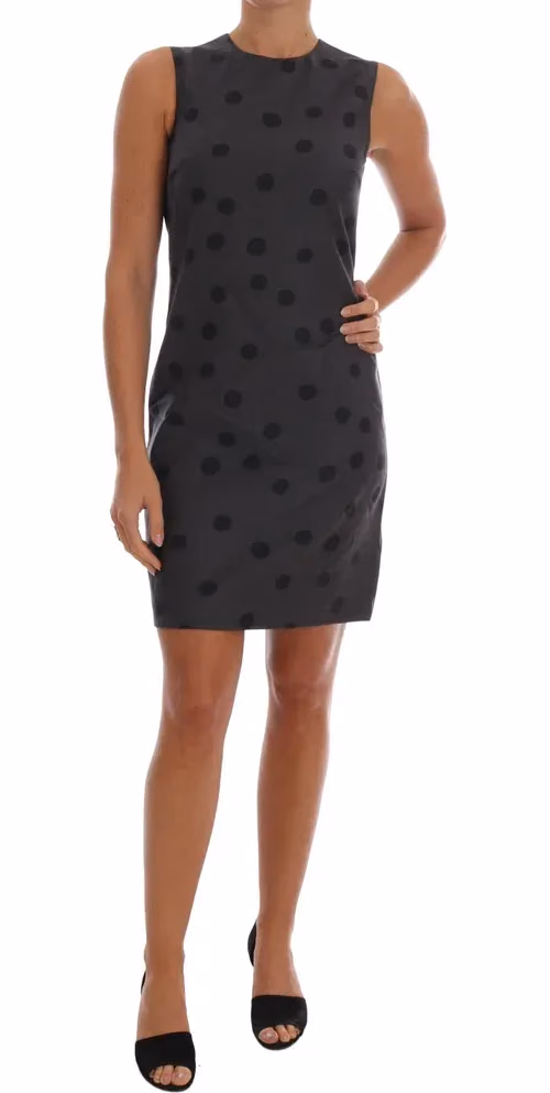 Dolce & Gabbana Gray Polka Dotted Sheath Wool Dress