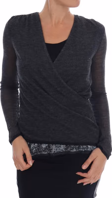 Gray Wool Lace Top Long Sleeved T-shirt