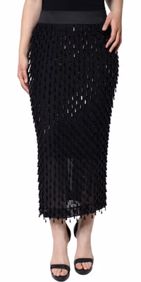 Black Embellished Pencil Cut Midi Skirt