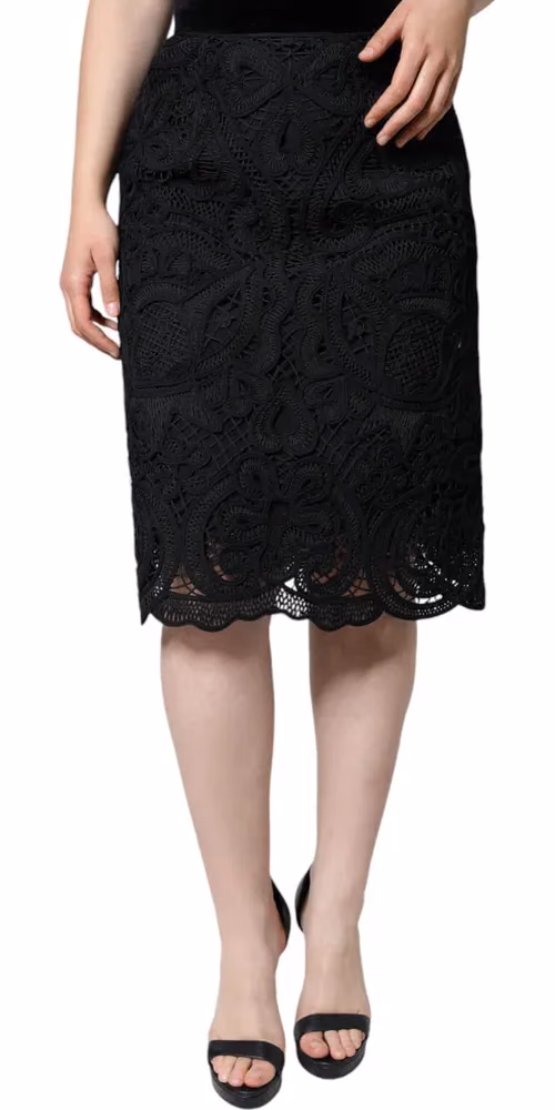 Dolce & Gabbana Black Floral Lace HighWaist Pencil Cut Skirt