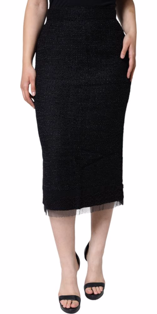 Dolce & Gabbana Black Virgin Wool Pencil Cut Midi Skirt