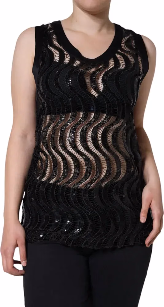 Dolce & Gabbana Black Sequin Sleeveless Tank Blouse Top