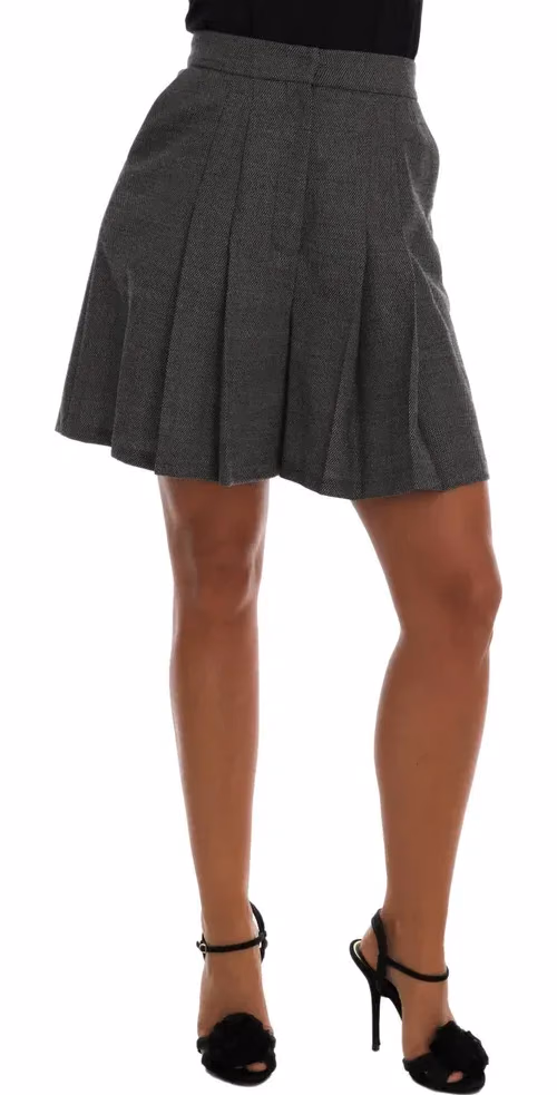 Dolce & Gabbana Gray Wool High Waist Mini Shorts