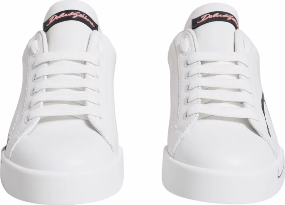 Dolce & Gabbana White Pink Portofino Low Top Sneakers Shoes