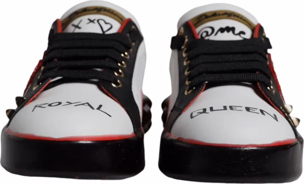 Dolce & Gabbana White Red Crystals Leather Portofino Sneakers Shoes
