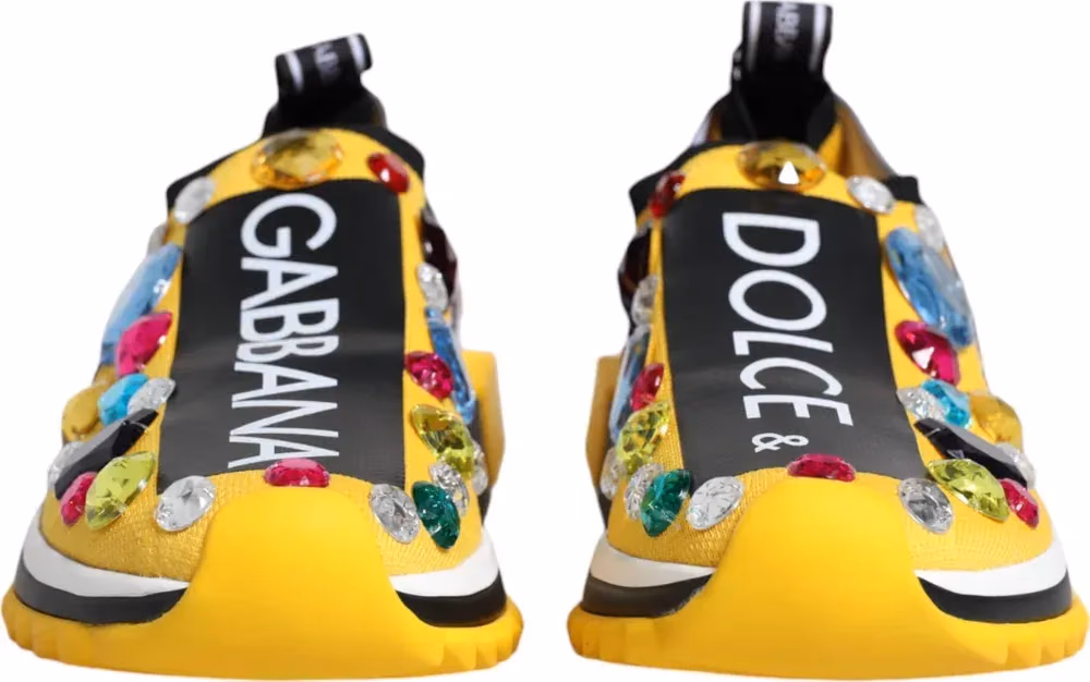 Dolce & Gabbana Yellow Sorrento Crystals Low Top Sneakers Shoes