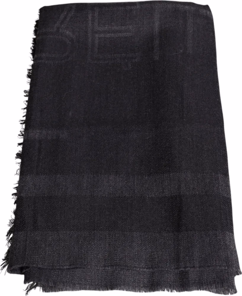 GF Ferre Dark Gray Wool Viscose Foulard Patterned Scarf
