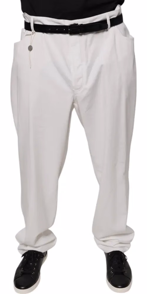 Brunello Cucinelli White Cotton Men Dress Tapered Pants