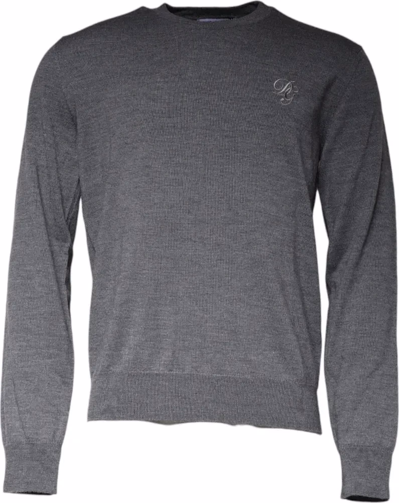 Dolce & Gabbana Dark Gray Wool Crew Neck Pullover Sweater