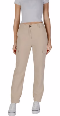 Beige Polyester Cargo Pants