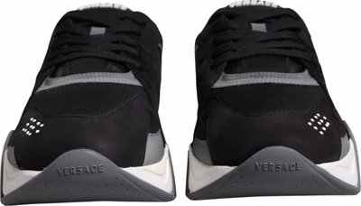 Black Leather Neoprene Chunky Low Top Sneakers Squalo Shoes