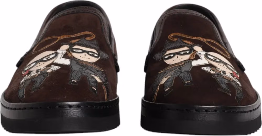 Dolce & Gabbana Brown Suede DG Family Slip On Flats Shoes