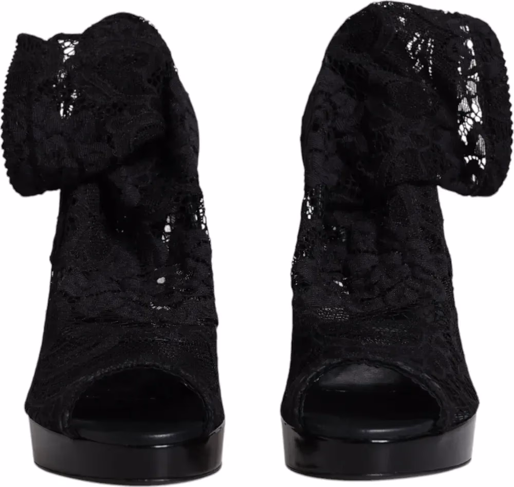 Dolce & Gabbana Black Stretch Taormina Lace Boots Shoes