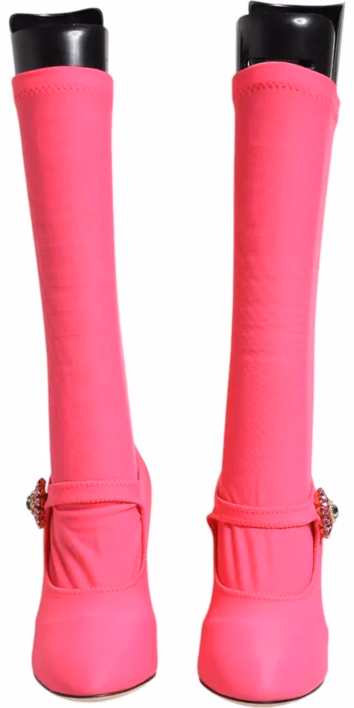Dolce & Gabbana Pink Nylon Crystal Vally High Boots Shoes