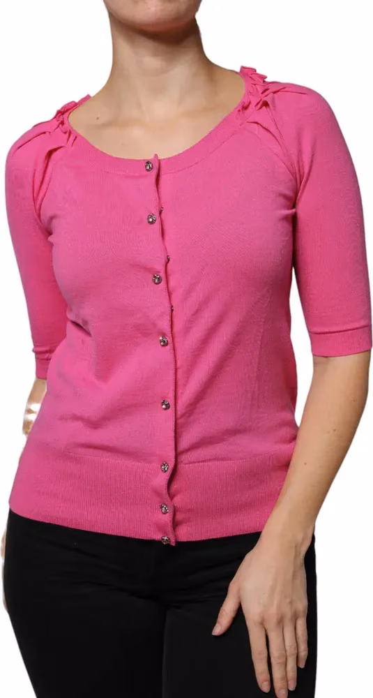 Dolce & Gabbana Pink Wool Button Down Cardigan Sweater
