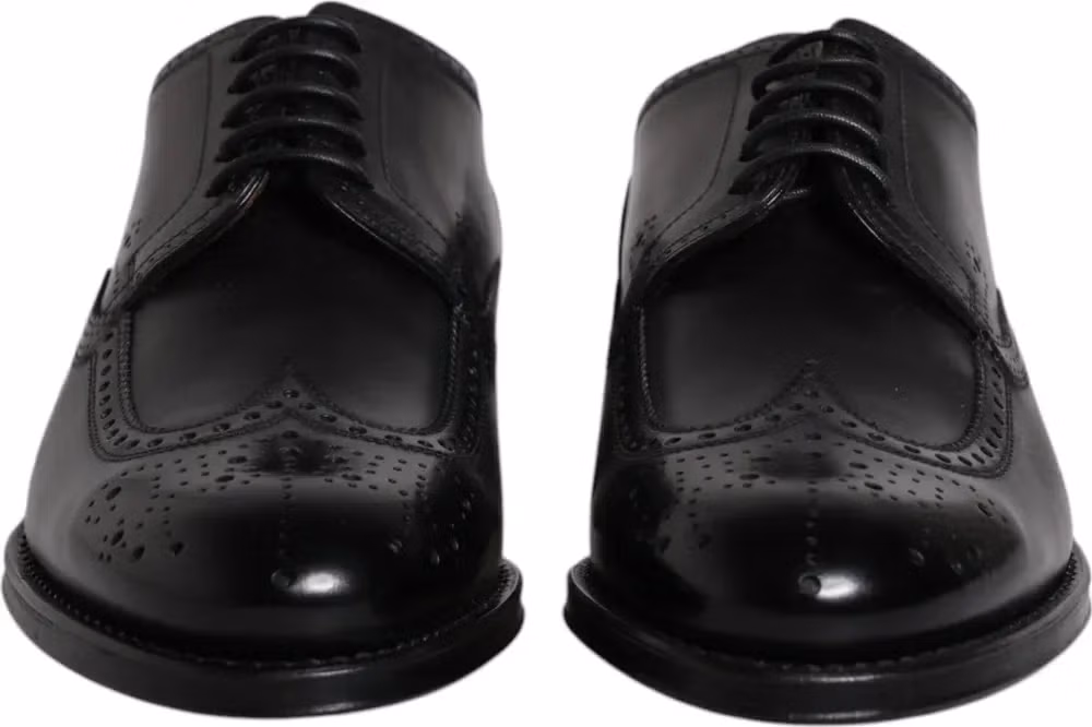 Dolce & Gabbana Black Leather Derby Wingtip Formal Shoes