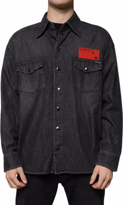Black Logo Cotton Button Down Denim Shirt