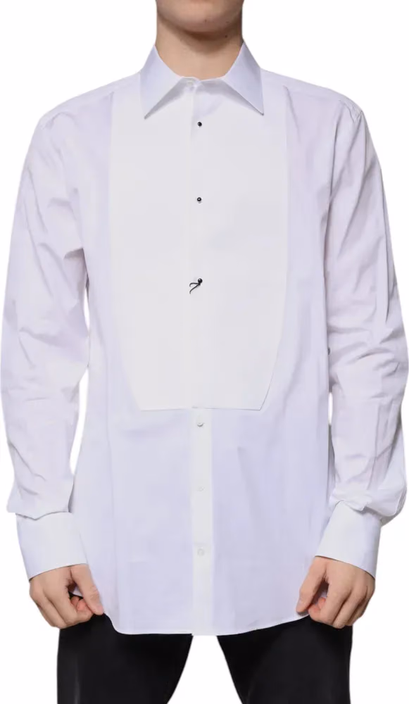 Dolce & Gabbana White Bib Cotton Poplin GOLD Formal Shirt