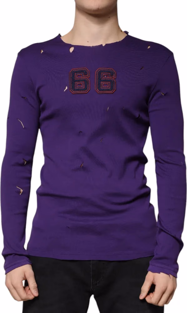 Dolce & Gabbana Purple Cotton Round Neck Pullover Men Sweater