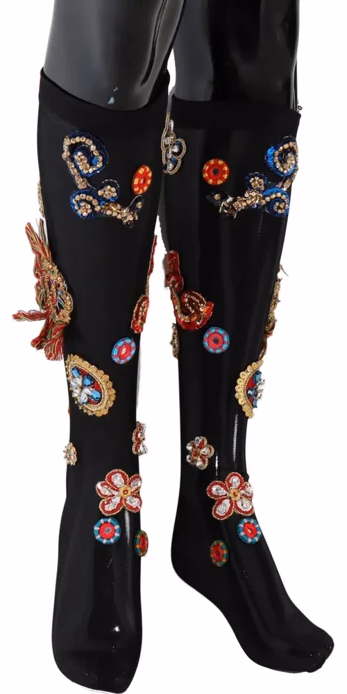 Dolce & Gabbana Black Stretch Carretto Crystal Socks