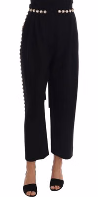 Black Wool Stretch Crystal Pants
