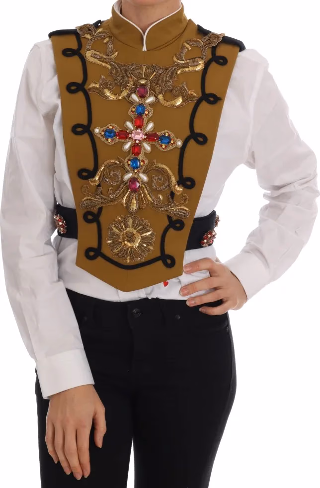 Dolce & Gabbana Yellow Crystal Cross Vest Jacket