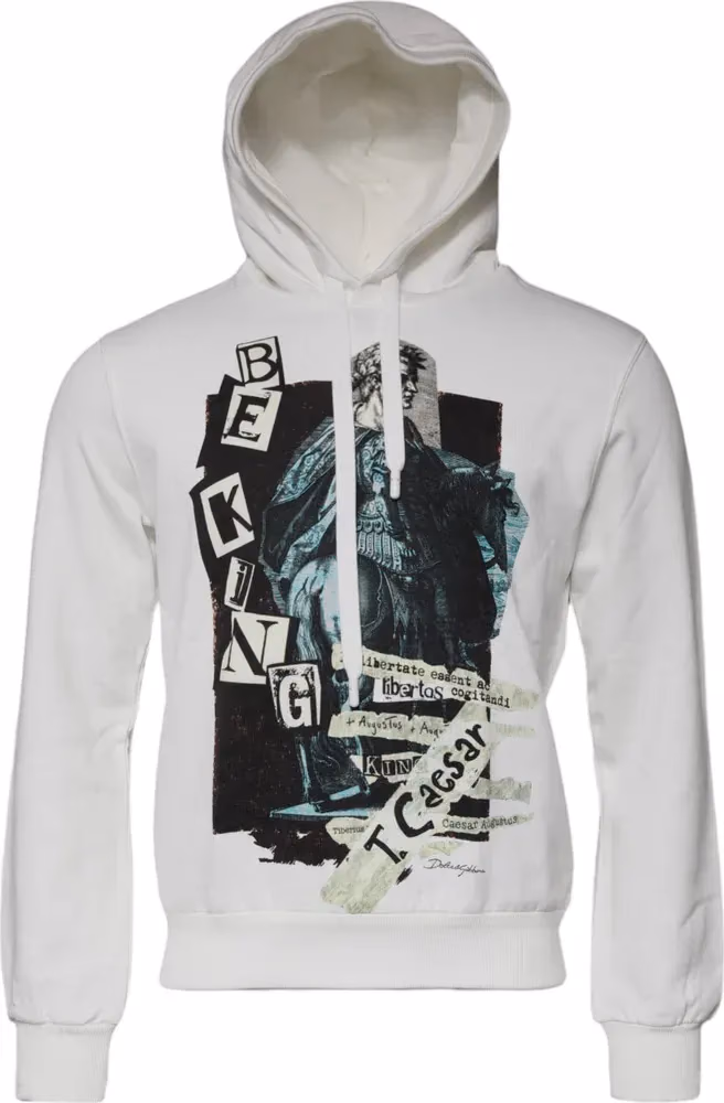Dolce & Gabbana White Caesar Cotton Hooded Pullover Sweater