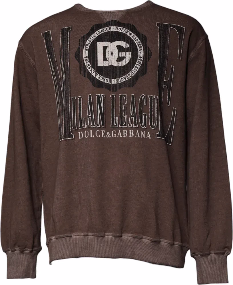 Dolce & Gabbana Brown Logo Print Crew Neck Pullover Sweater