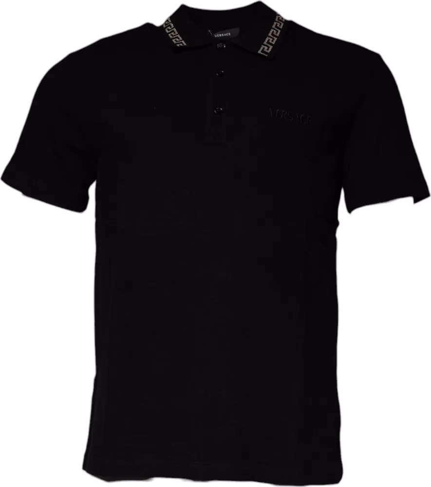 Versace Black Viscose Collared Polo Short Sleeves T-shirt