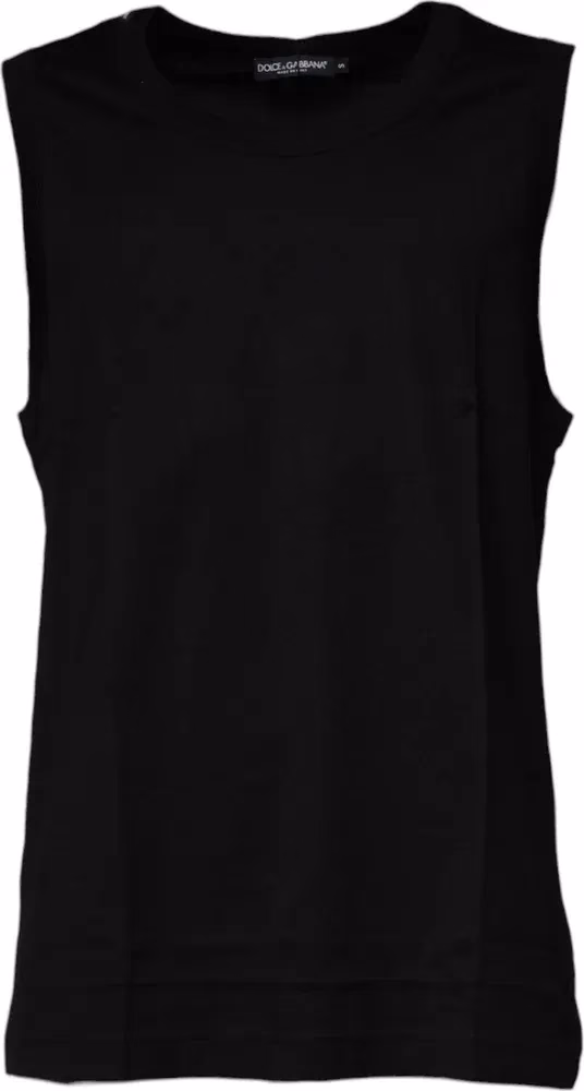 Dolce & Gabbana Black Cotton Round Neck Sleeveless T-shirt
