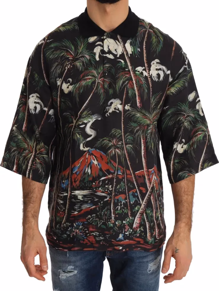 Dolce & Gabbana Black Volcano Sicily Short Sleeve T-Shirt