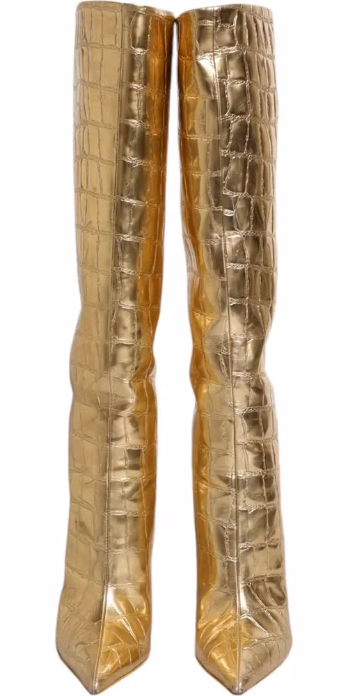 Dolce & Gabbana Gold Leather Stiletto Heels High Boots Shoes