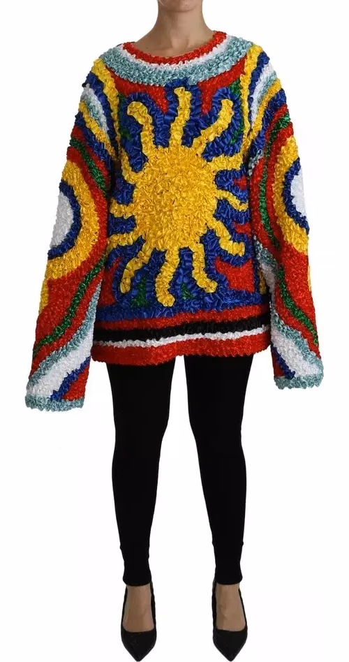 Dolce & Gabbana Multicolor Sun Ruffled Top Blouse Sweater