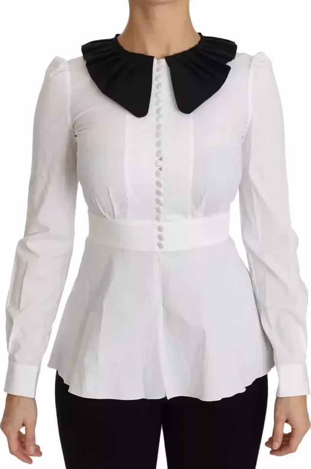 Dolce & Gabbana Black White Decorative Buttons Tops Shirt Blouse