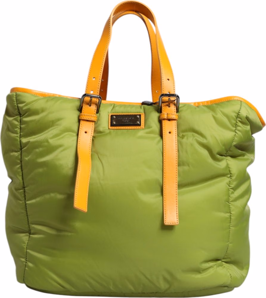 Dolce & Gabbana Green Nylon Padded Logo Plaque Tote Crossbody Bag