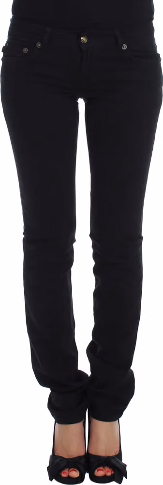 Cavalli Black Cotton Stretch Slim Skinny Fit Jeans