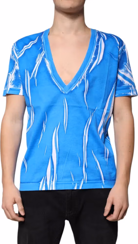Dolce & Gabbana Blue Cotton V-neck Short Sleeves T-shirt
