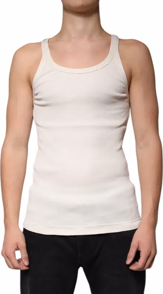 Dolce & Gabbana Off White Cotton Sleeveless Round Neck Tank T-shirt