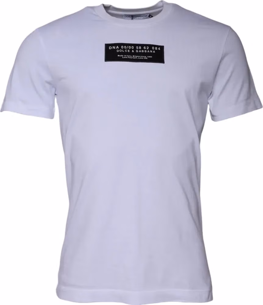 Dolce & Gabbana White Logo Print Cotton Crew Neck T-shirt