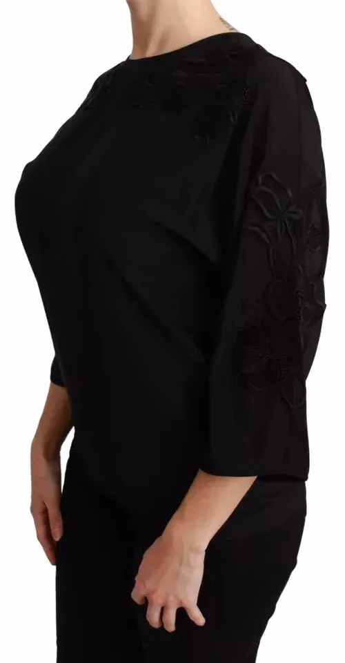 Dolce & Gabbana Black Floral Embroidered Blouse Silk Top