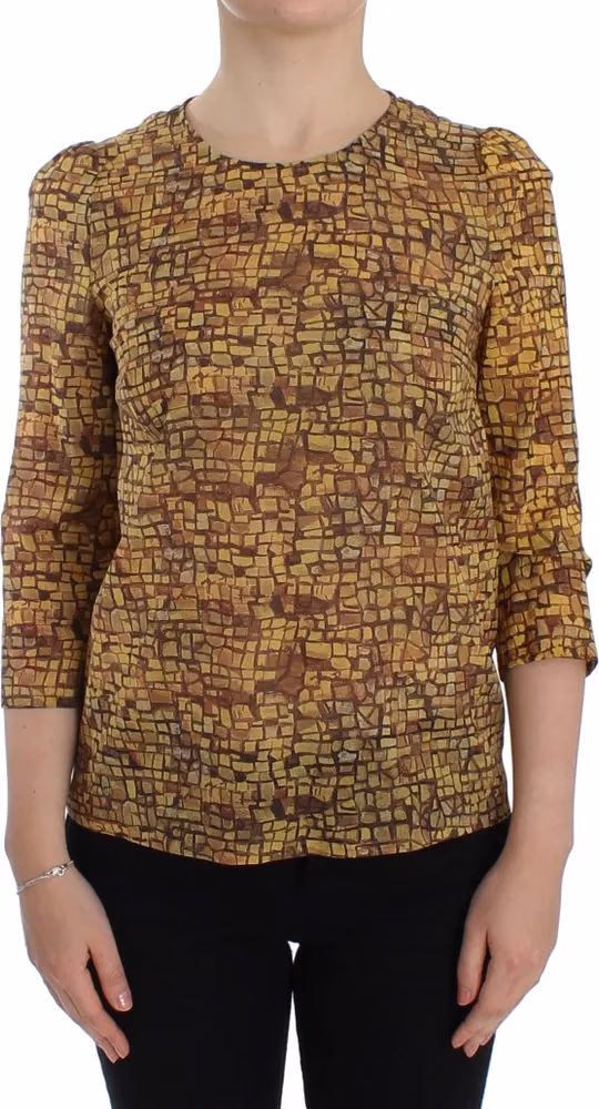 Dolce & Gabbana Multicolor Mosaic Print Silk Blouse T-shirt