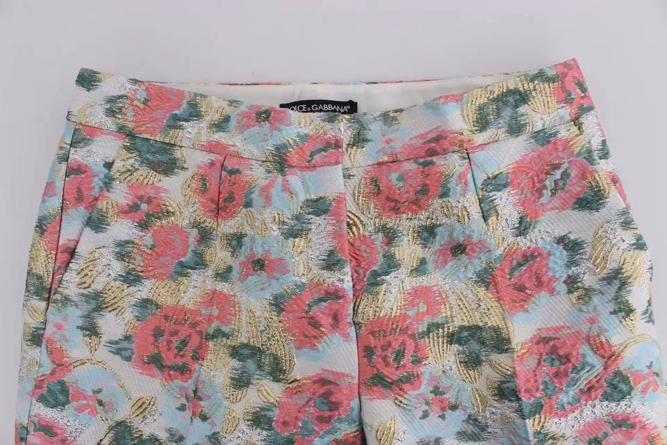 Dolce & Gabbana White Pink Floral Brocade Pants