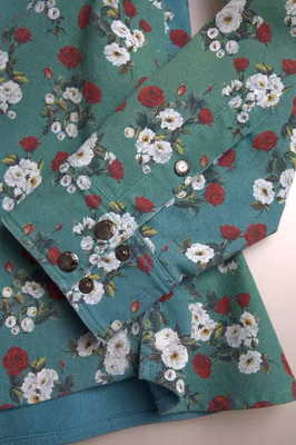 Blue Floral Cotton Button Down Denim Shirt