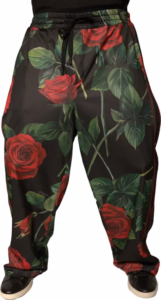 Dolce & Gabbana Black Floral Polyester Jogger Sweatpants Pants