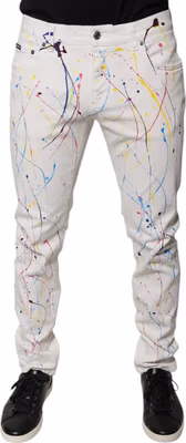 White Color Splash Print Skinny Denim Jeans
