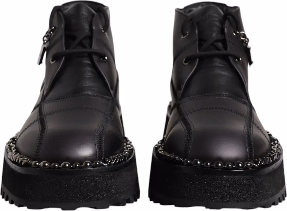Dolce & Gabbana Black Leather Lace Up Ankle Boots Shoes