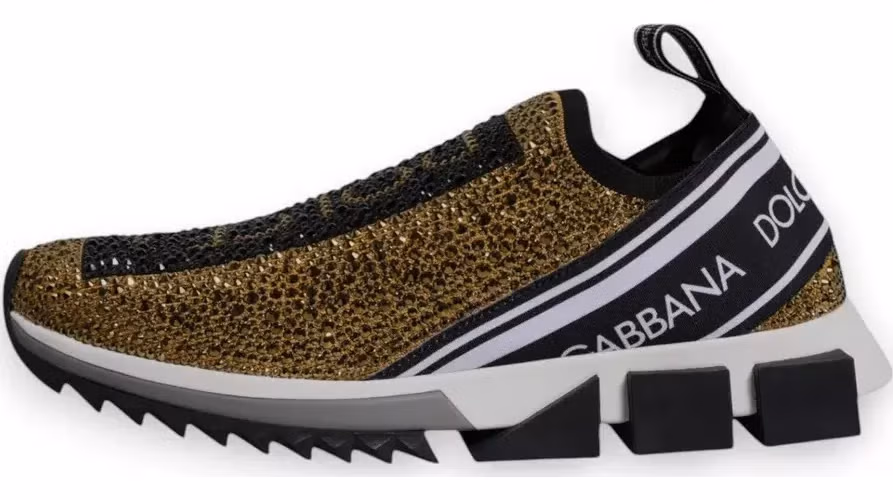 Dolce & Gabbana Gold Rhinestones Sorrento Sneakers Shoes